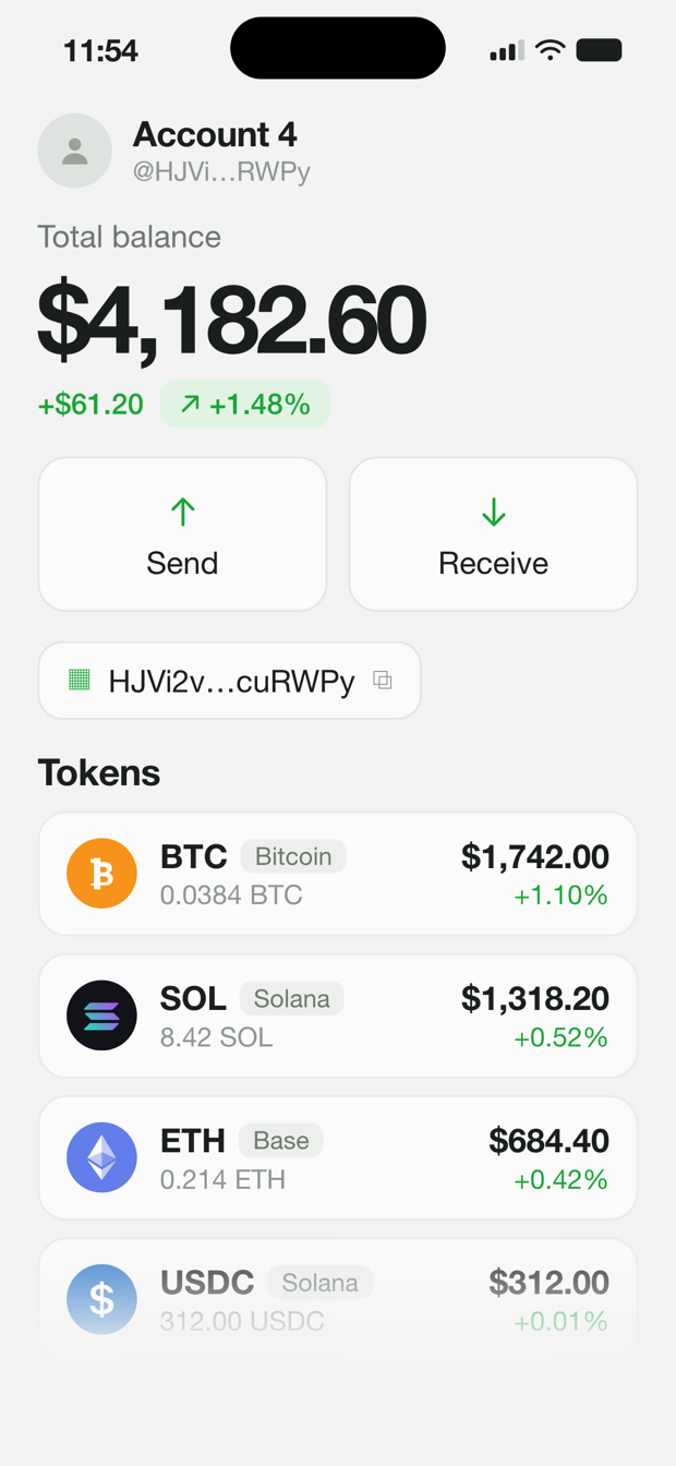 The balance screen in the Swaped app